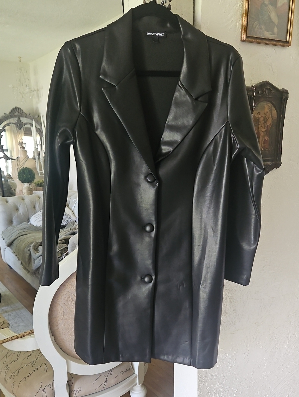NWOT Black Vegan Leather Blazer Dress
